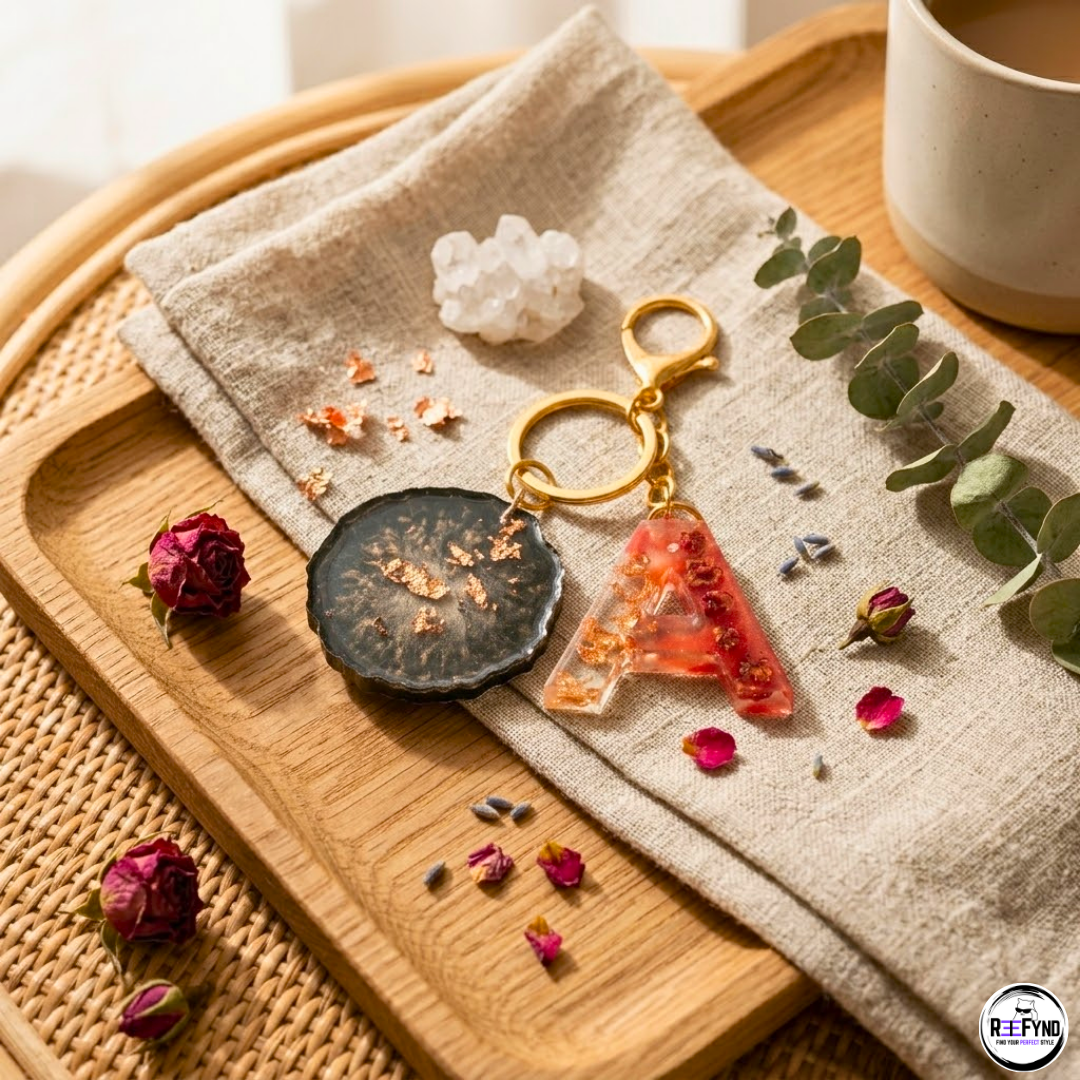 Personalized Resin Initial Keychain with Black Geode Charm | Handmade Custom (A-Z) Letter Key Ring with Gold Foil