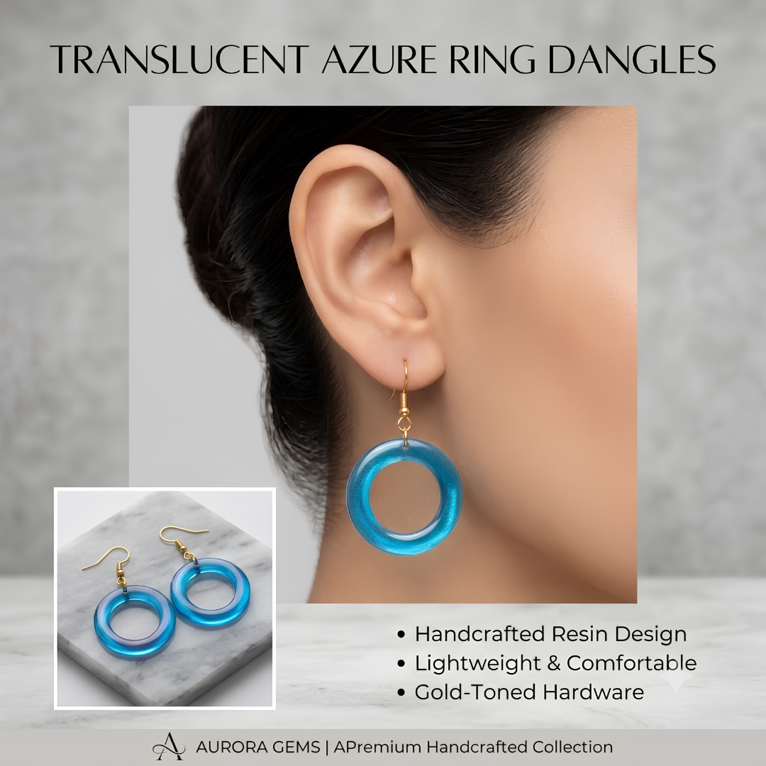 Elegant Ocean Blue Resin Hoop Earrings – Lightweight Handcrafted Gold-Tone Dangle Jewelry