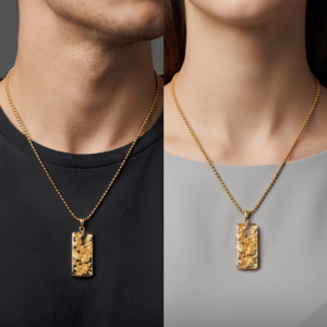 Elegant Gold Leaf Resin Pendant Necklace | Minimalist Rectangular Gold Flake Jewelry on Beaded Chain