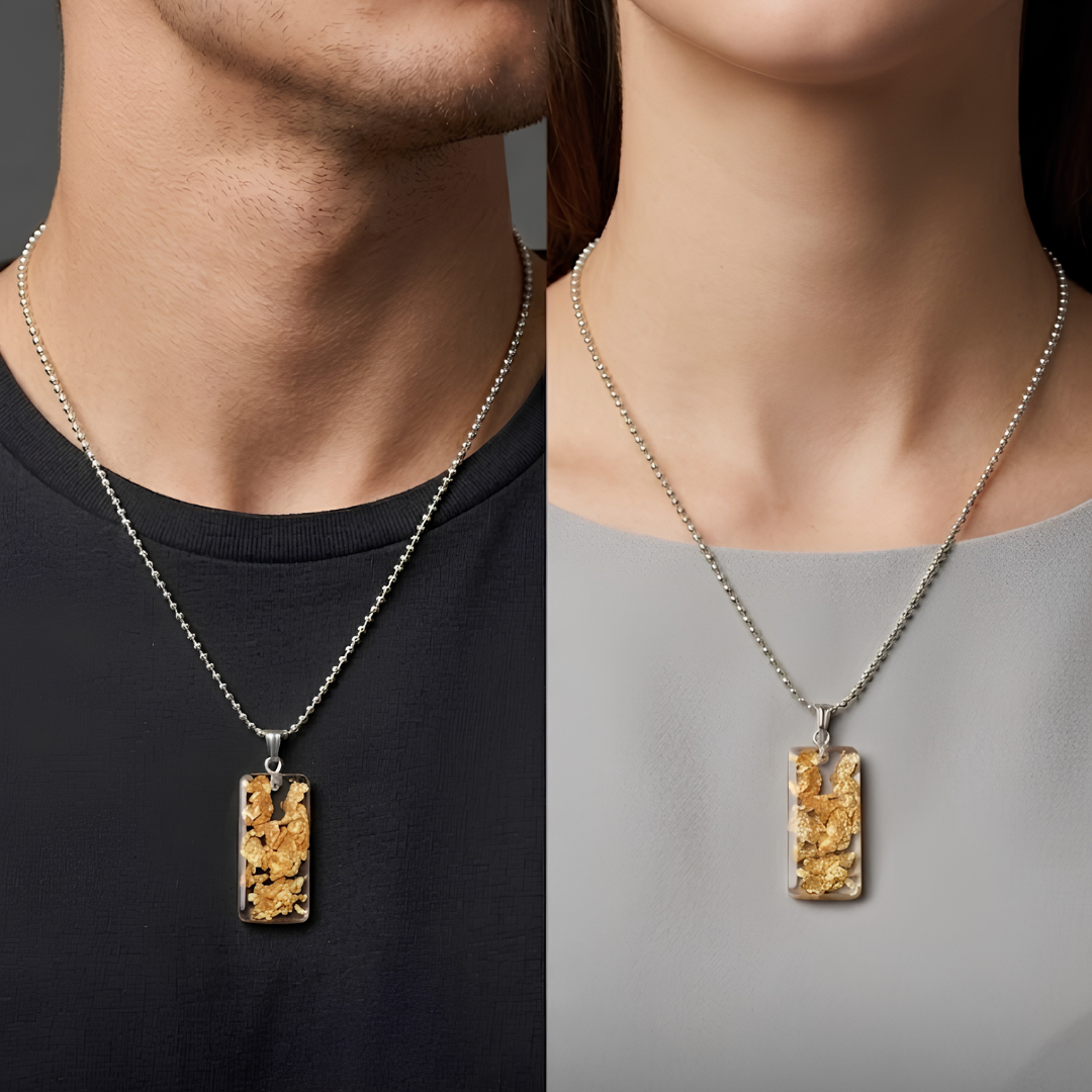 Elegant Gold Leaf Resin Pendant Necklace | Minimalist Rectangular Gold Flake Jewelry on Beaded Chain