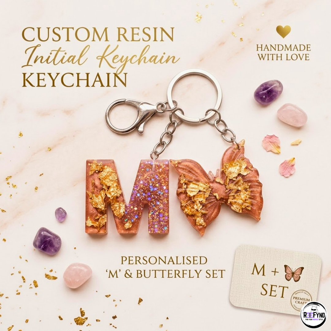 Personalized Resin Initial Keychain with Butterfly Charm | Handmade Custom Letter ()A-Z Key Ring
