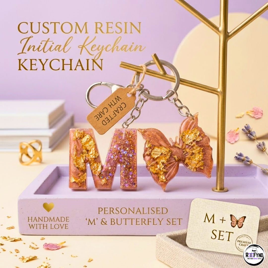 Personalized Resin Initial Keychain with Butterfly Charm | Handmade Custom Letter ()A-Z Key Ring