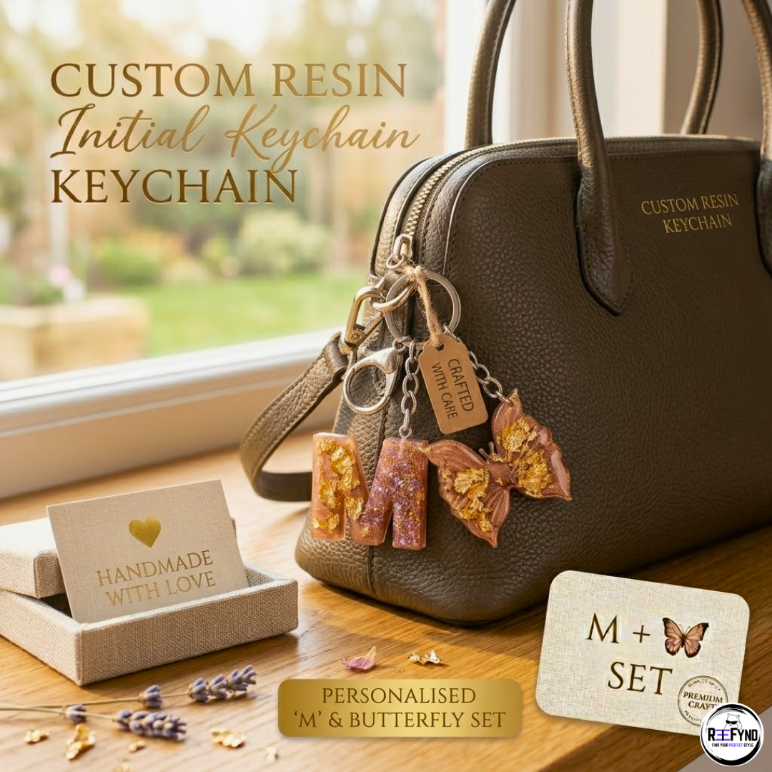 Personalized Resin Initial Keychain with Butterfly Charm | Handmade Custom Letter ()A-Z Key Ring