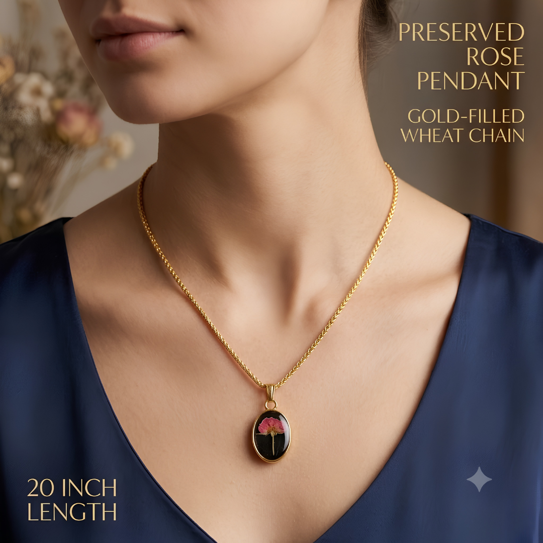 Preserved Rose Pendant Necklace for Women