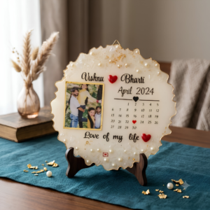 Personalized Handmade Resin Anniversary Photo Frame – Custom Calendar Couple Keepsake with Photo