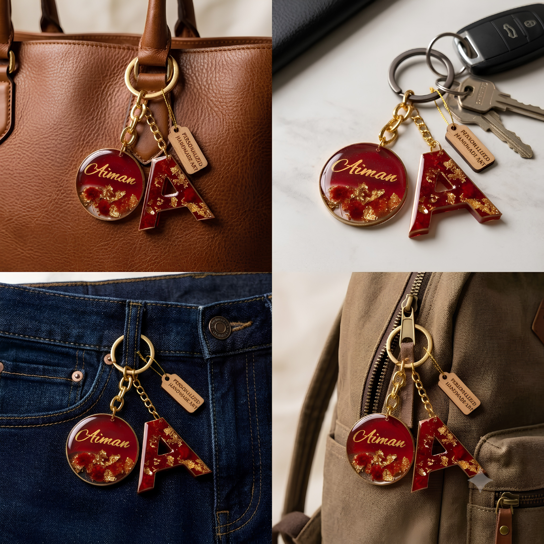 Personalized Handmade Resin Initial & Name Keychain
