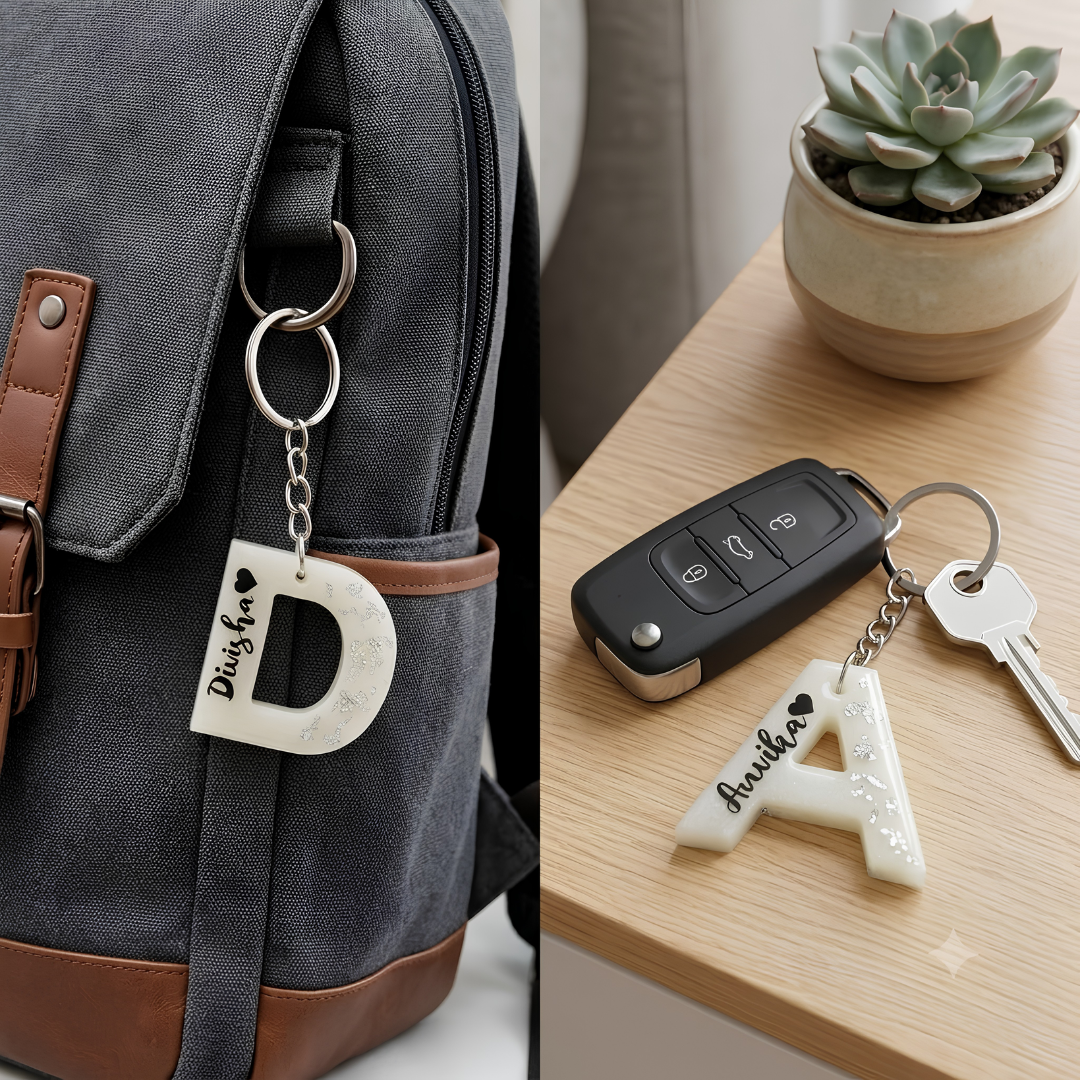 Custom Personalized Resin Initial Keychain with Name