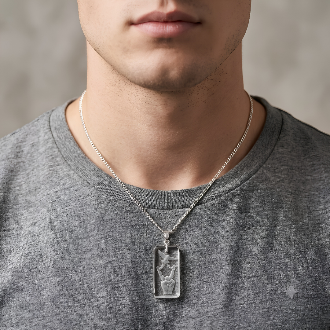 Symbolic Dove & Hand Pendant Necklace for Men